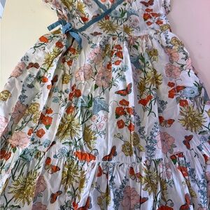 Tea Collection Floral Dress with Blue Cross Tie Accent